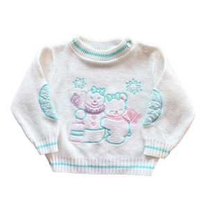Vintage 1980s Bright Future Knit Winter Snowman Bear Pastel Sweater Size 24M